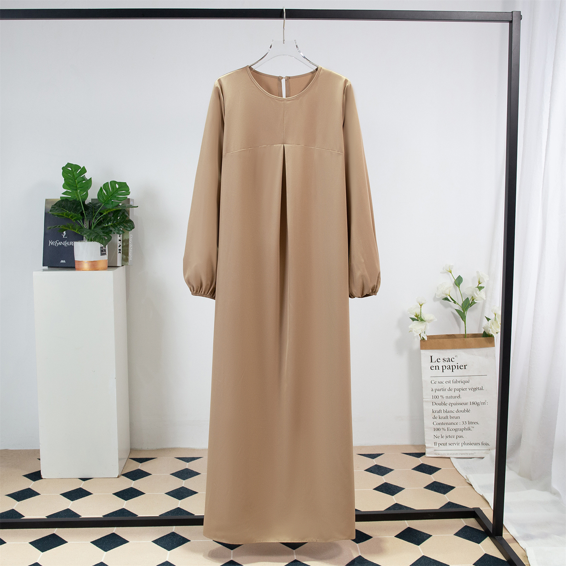Cross-border Trade Middle East Women's Retro Long-sleeved Solid Color Robe Spring and Autumn Elegant Casual plus size Women's dress