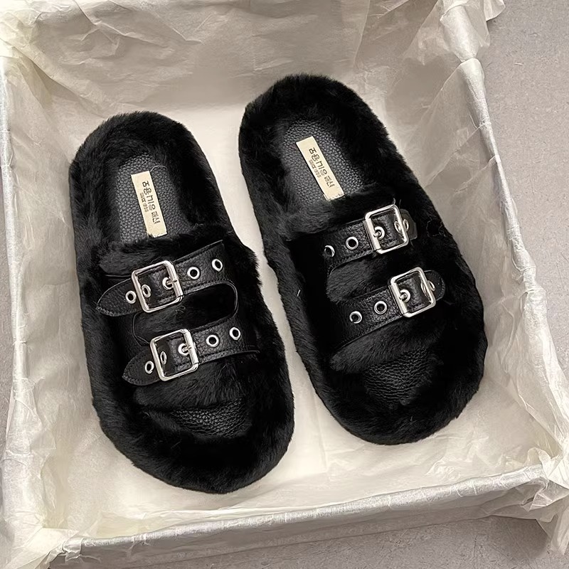 Picture of Thick-soled fluffy slippers for women's outdoor wear in autumn and winter Internet-famous popular household fluffy slippers versatile one-word cotton slippers