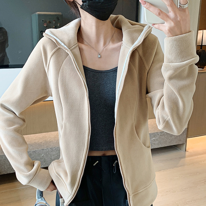 Hooded Sports Sweater Women's Autumn and Winter Zipper Cardigan fleece-lined Thickened Running Fitness Casual Outer Wear Long Sleeve Jacket