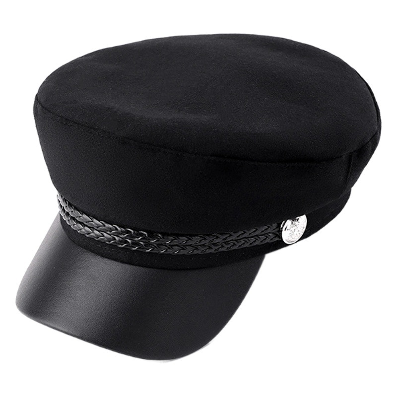 Autumn and winter woolen material hat female flat hat Korean style hat female woolen hat British vintage navy hat