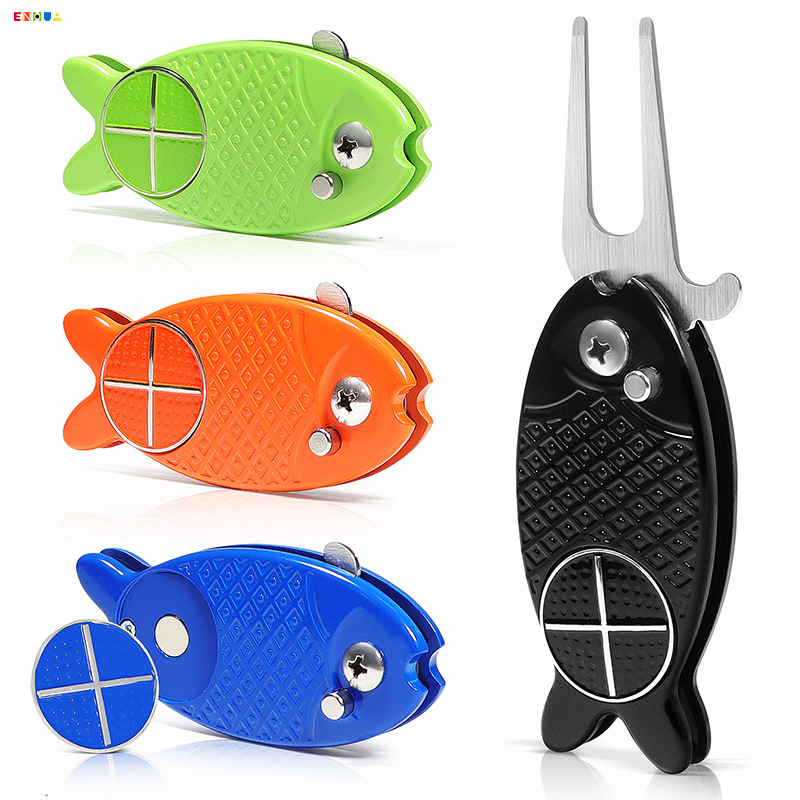 golf stainless steel fork fish ball products golf tools exerciser aluminum handle folding green fork