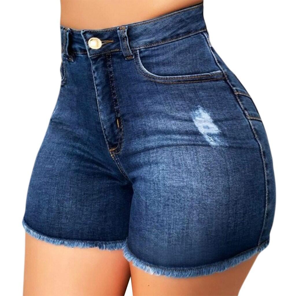 Picture of Amazon Aliexpress Independent Site Popular European and American Foreign Trade Elastic Slim Fit Ripped Tassel Denim Shorts for Women