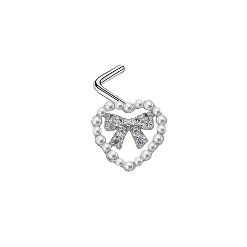 Picture of Gaibei Europe and the United States cross-border pearl heart-shaped nose nail heart-shaped wings bow l rod puncture nose nail puncture factory