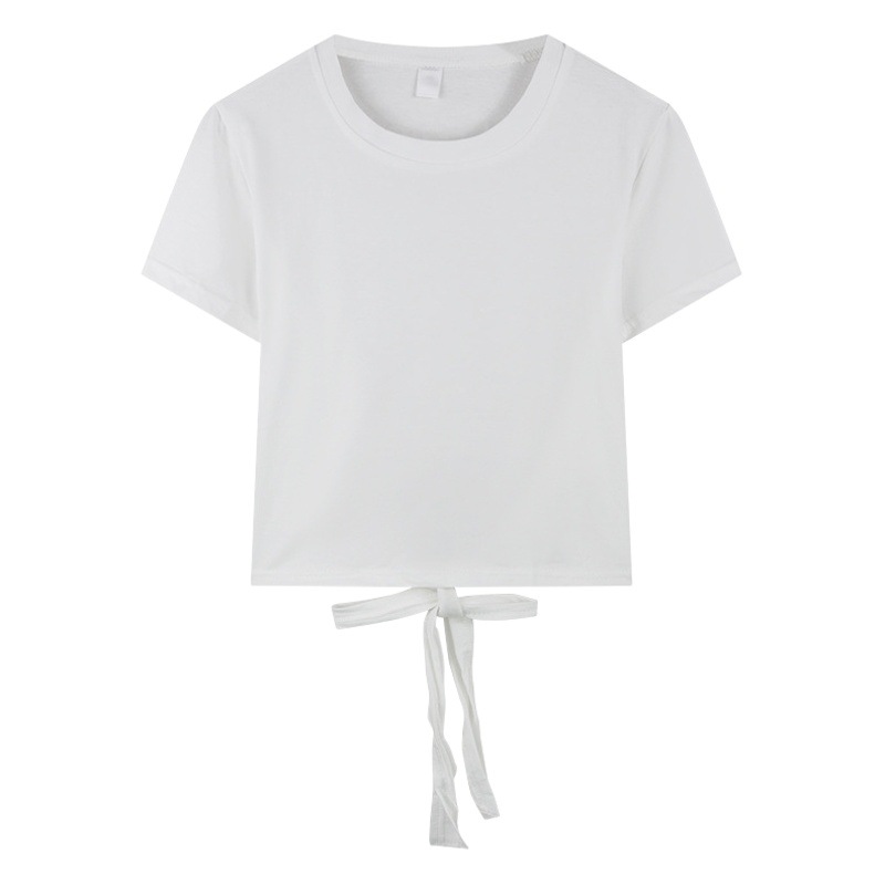 Short-Sleeved T-Shirt for Women, 2025 Summer New Style, Sexy Backless Bow Design, Cropped Top with a Trendy Design