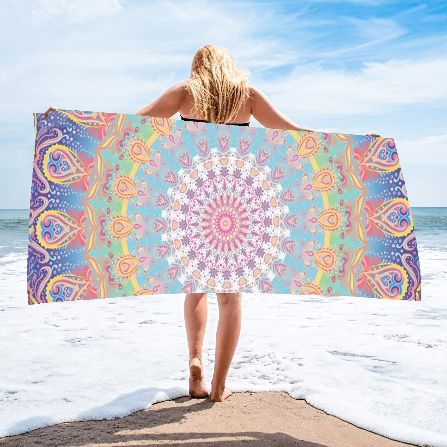 Picture of Cross-border microfiber double-sided velvet beach towel custom LOGO digital printing large bath towel rectangular thick towel