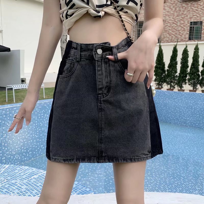 Fixation Denim Short Skirt Women's 2024 Summer New High Waist Gradient Hip Covering Design Sense Slim Half-length Hip A- line Skirt
