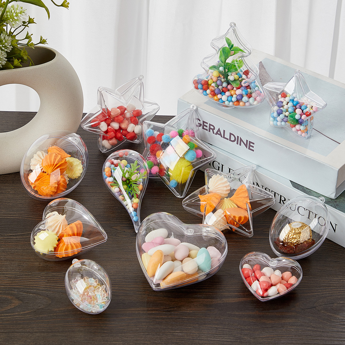 High transparent ball Christmas tree decoration plastic ball PS hollow Christmas candy box European Christmas decoration pendant