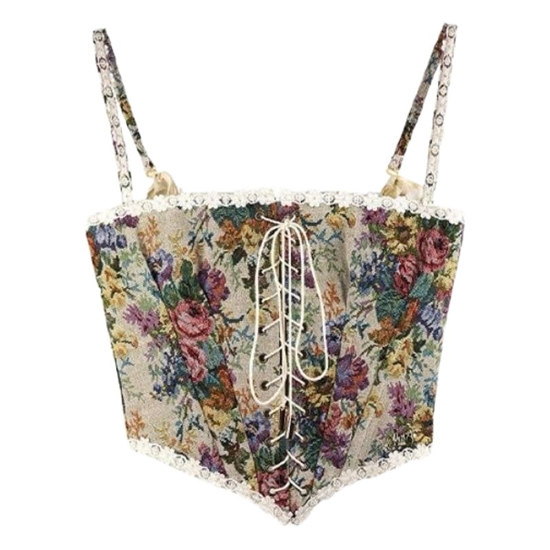 Cross-border e-commerce Amazon French retro style camisole women's summer Western style retro heavy-work floral slimming wrap