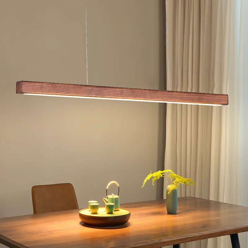 Black Walnut Restaurant Chandelier New Minimalist Light Luxury Zen Tea Room New Chinese Style One-character Long Bar Dining Table Lamp