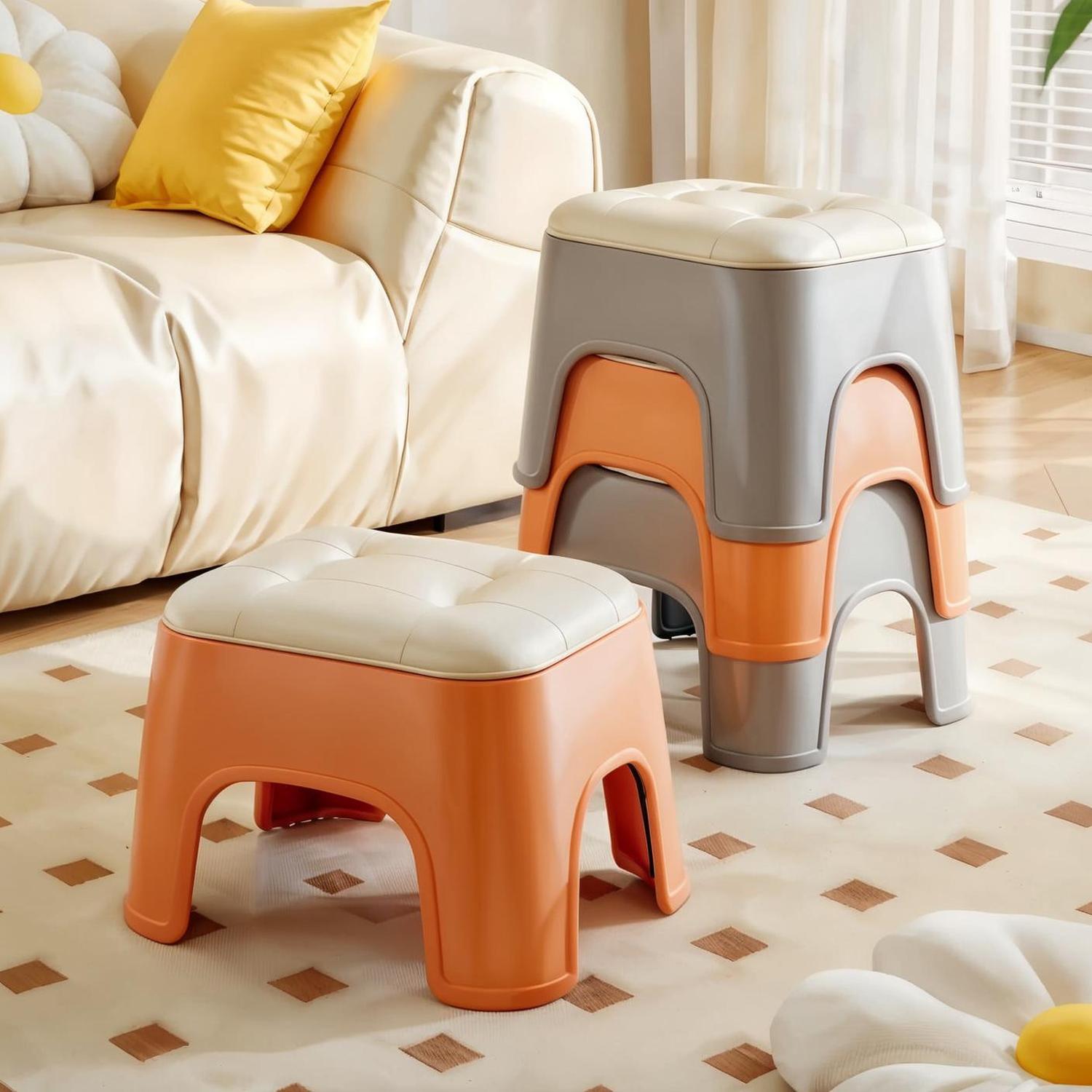 Small Stool for Home Use, Thickened Simple Plastic Low Stool for Entryway Shoe Changing, Sturdy and Durable, Stackable Square Bench