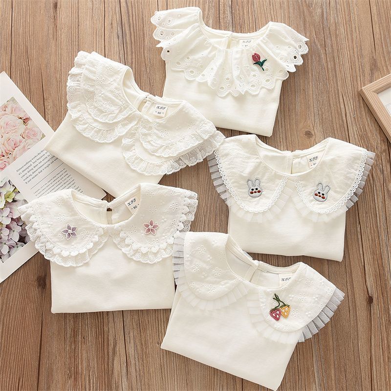 Girls' bottoming shirt Spring and Autumn new long-sleeved T-shirt children's baby doll shirt top girls' white lapel shirt