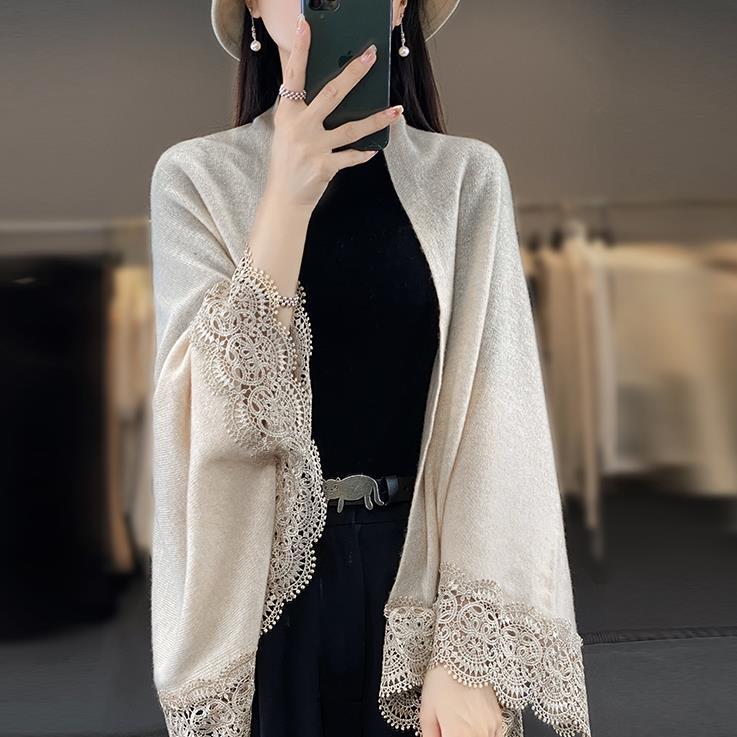 Picture of Sweater Coat Women's Spring and Autumn Loose Mid-length Sweater Outer Cape Fashion Elegant Wool Cape Shawl
