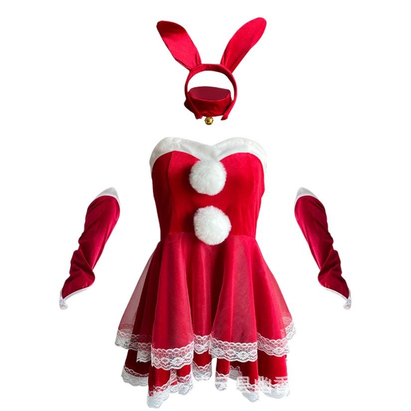 Lin linting sexy lingerie women's velvet tube top dress bunny cos uniform sexy strap nightdress 1051