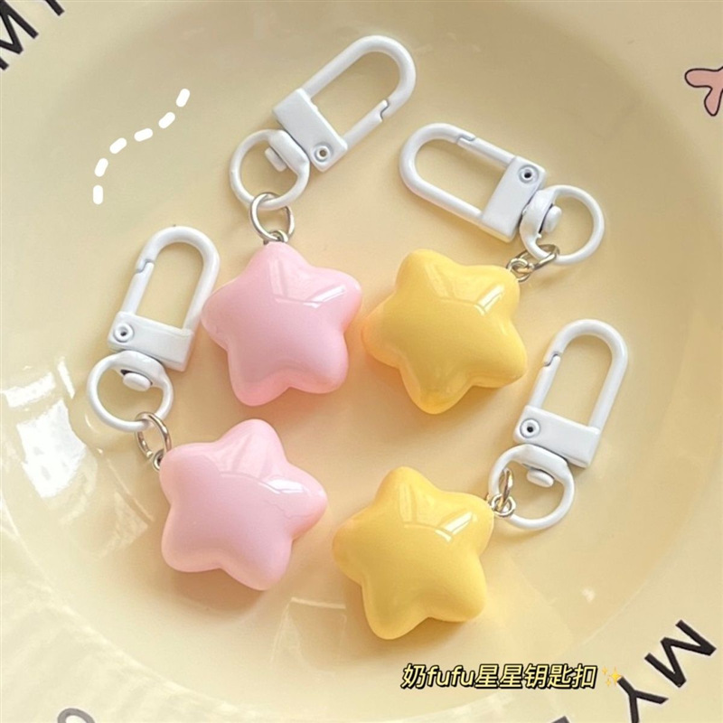 Pink milk yellow star keychain girl's soft-hearted adorable ins five-pointed star backpack pendant for girlfriends couple gifts