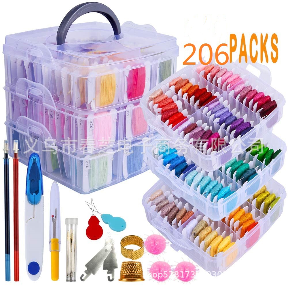 150 color thread 200 color thread embroidery tool set embroidery thread wound thread board matching tool three-layer plastic box packaging