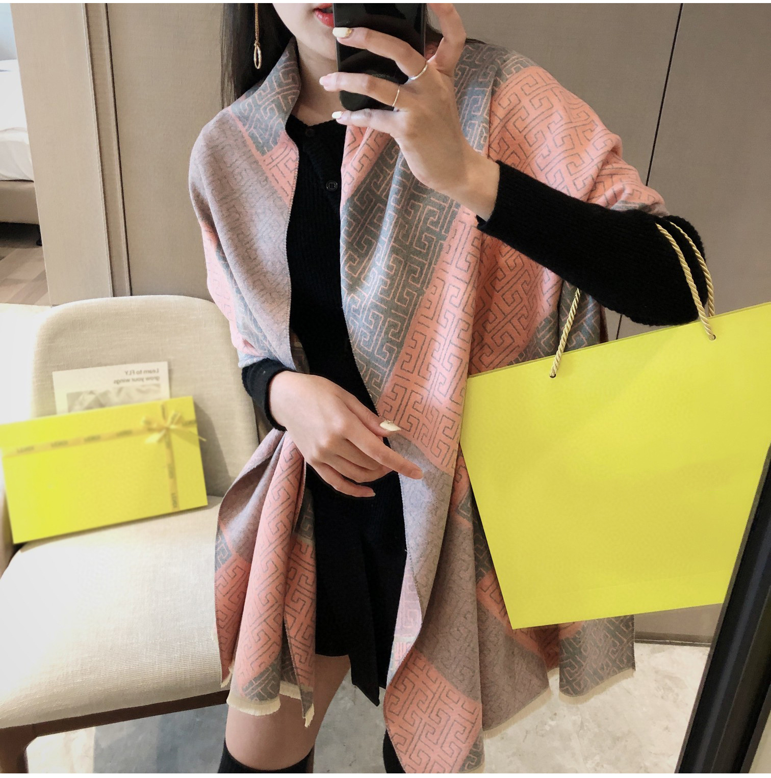 Picture of 2024 New Fashionable Big-Name Versatile Orange High-End Wool Cashmere Shawl Scarf for Women Winter Dual Use
