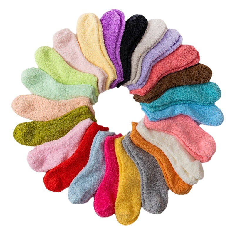 Coral velvet socks women cross-border carpet plus velvet socks winter solid color thick floor sleeping plush socks wholesale