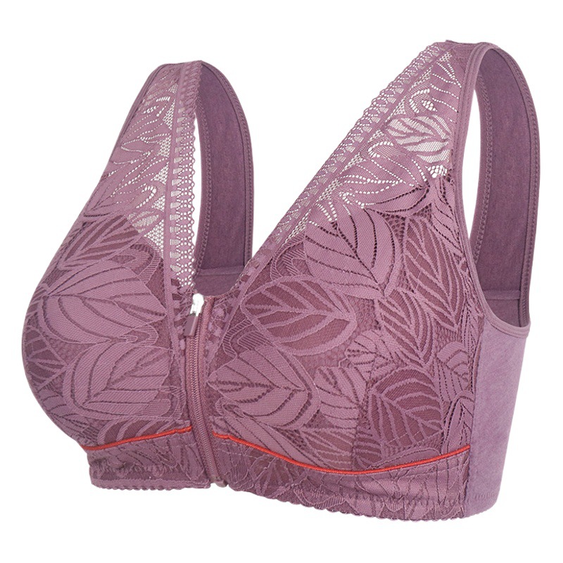 Soft Cotton Cup front zipper middle-aged and elderly underwear women's wireless vest lace New plus size bra