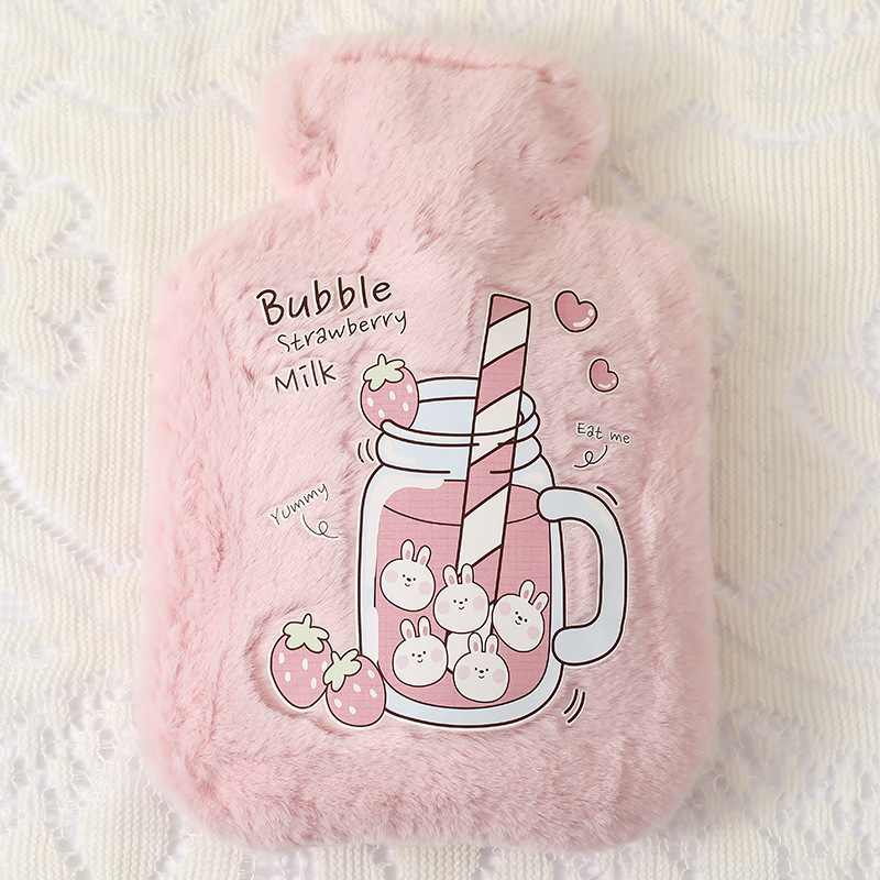 Picture of Rabbit Fur Hand Warmer Bag Filled with Water Hot Water Bottle Cartoon Plush Hand Warmer Hand Warmer Removable and Washable Hot Water Bag Thickeneded Explosion-Proof