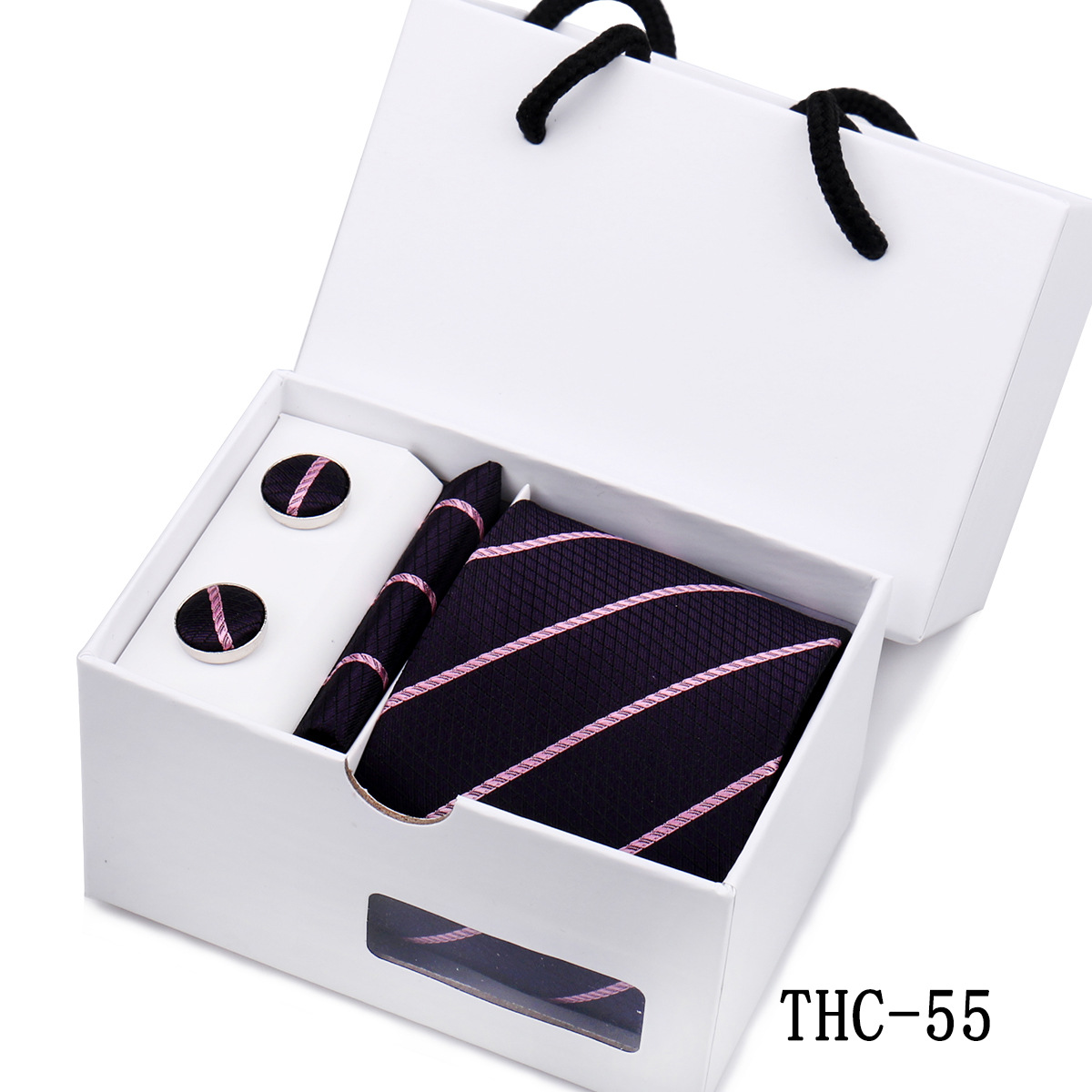 Picture of Men's Tie High Sense Gift Box 3 Pieces suit Business Dress Wedding Plaid Red Black Long Tie Shengzhou