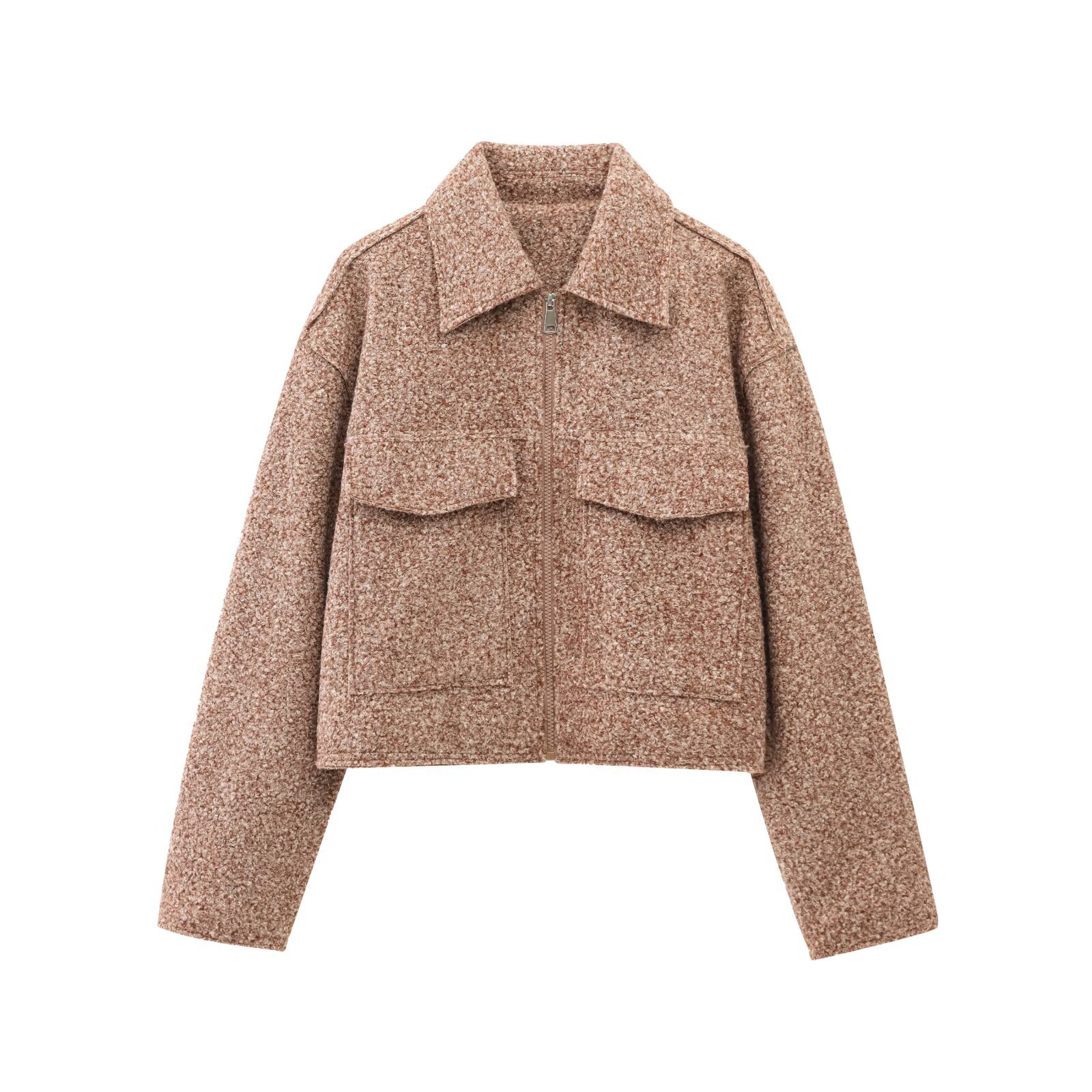 2025 Spring New European and American Cross-border Women's Street Fashion Beaded Leather Short Zipper Casual Jacket Coat