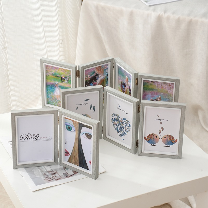 Picture of Creative One-Piece Combination Foldableing Photo Frame Table Two-Part Triple 6-Inch 7inch 8inch Photo Studio Wooden 70% off Photo Frame