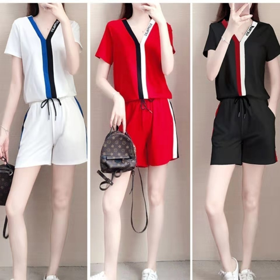 Cross-border Casual Shorts suit Women's 2024 Summer New Fashionable Korean-style Loose Slimming Sportswear Two-piece Set for Women