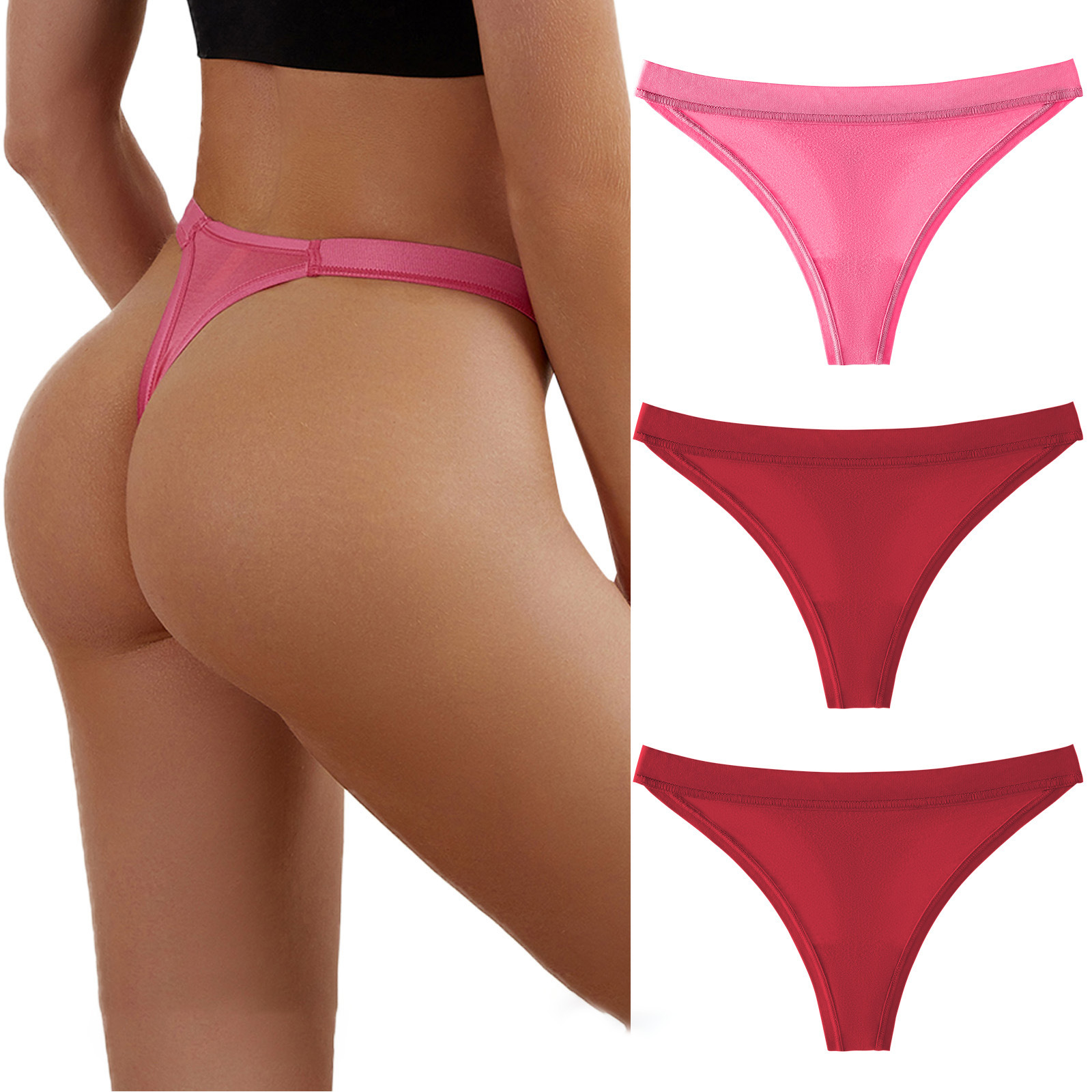 3 Pack European and American Women's Thongs Foreign Trade Large Size Women's Underwear Briefs T-Trousers Cotton Hip Briefs