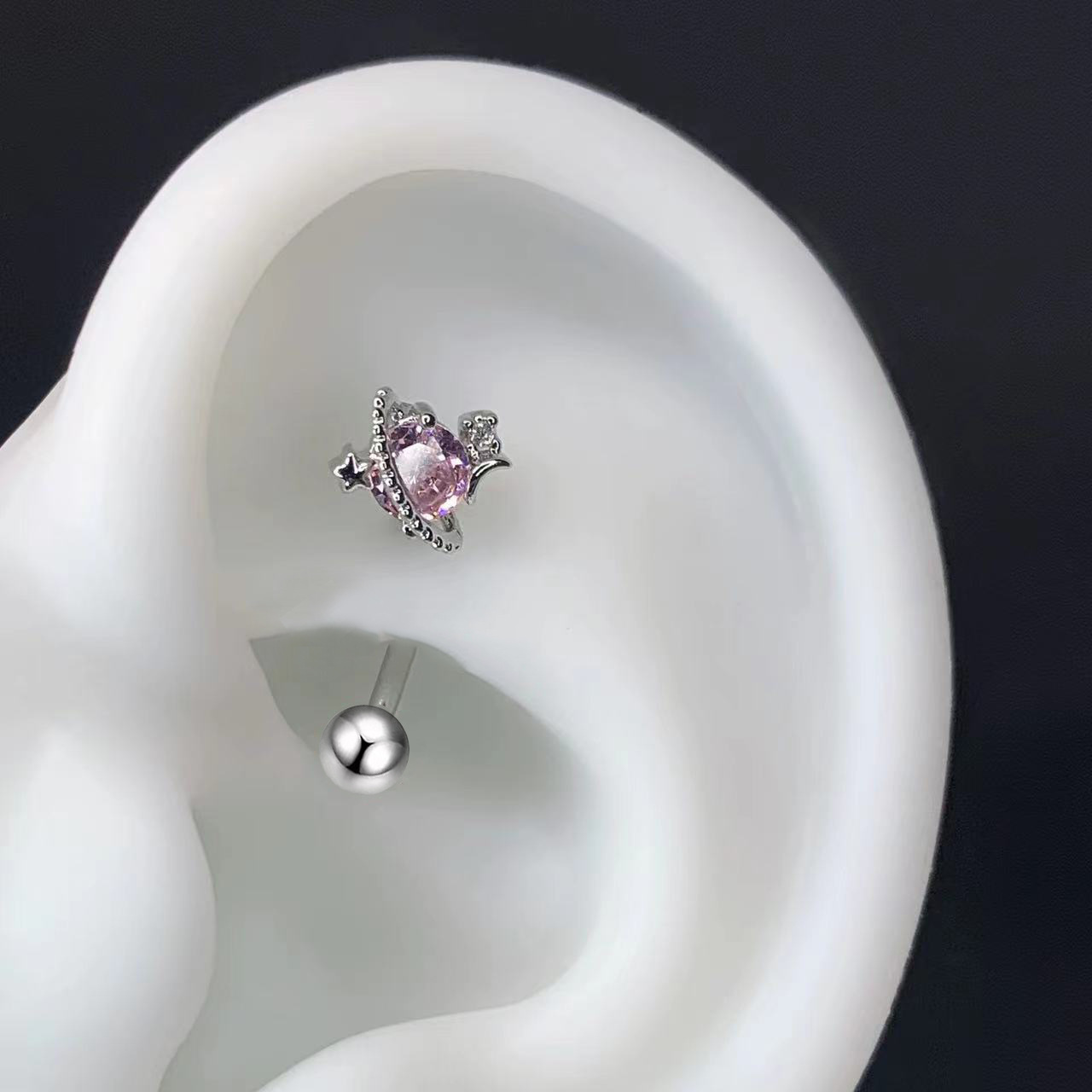 Picture of F136 Titanium Alloy Eyebrow Nail Heart-Shaped Inlaid Zircon Moon Flower Eyebrow Nail G23 Piercing Goods Wholesale