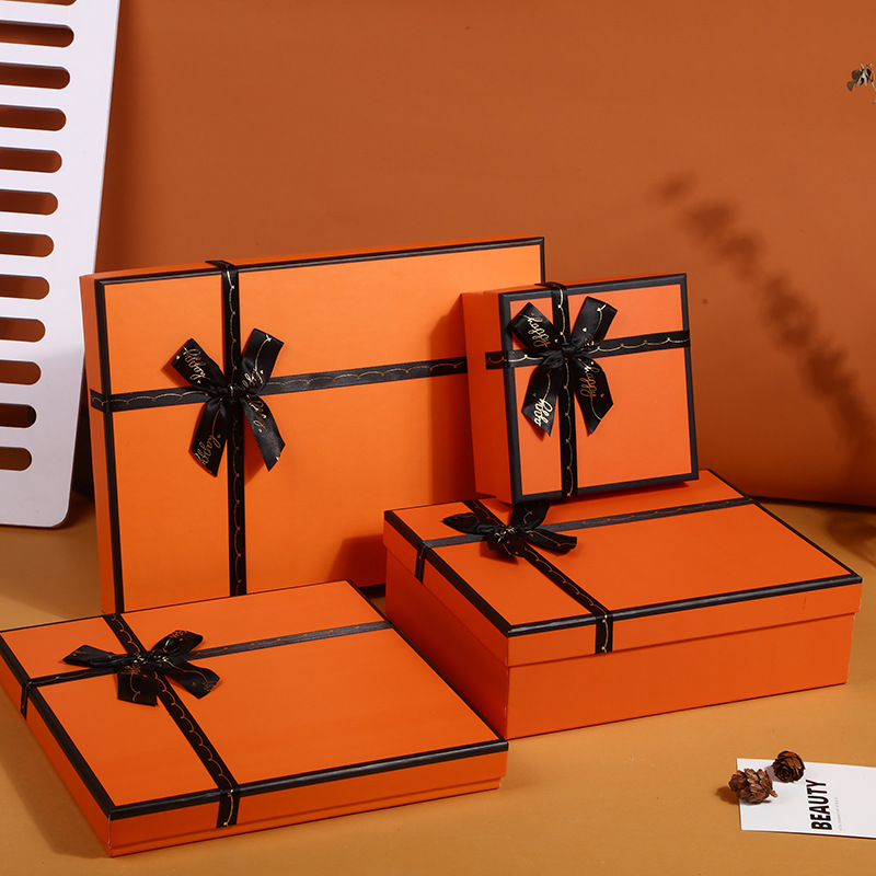 Orange Shirt Short-Sleeved Pajamas Packaging Box Wholesale Gift Birthday Gift Box Creative Bow Scarf Box Box