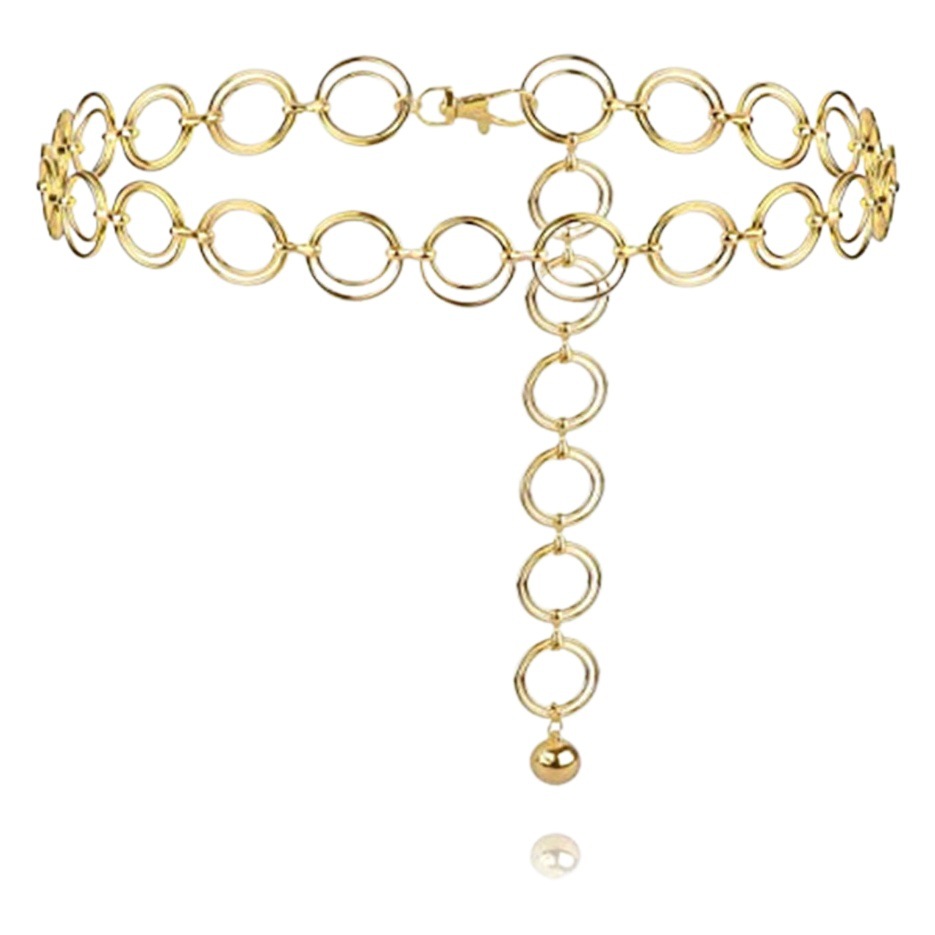 European and American jewelry punk hip hop double metal ring body chain retro temperament geometric circle waist chain for women in stock