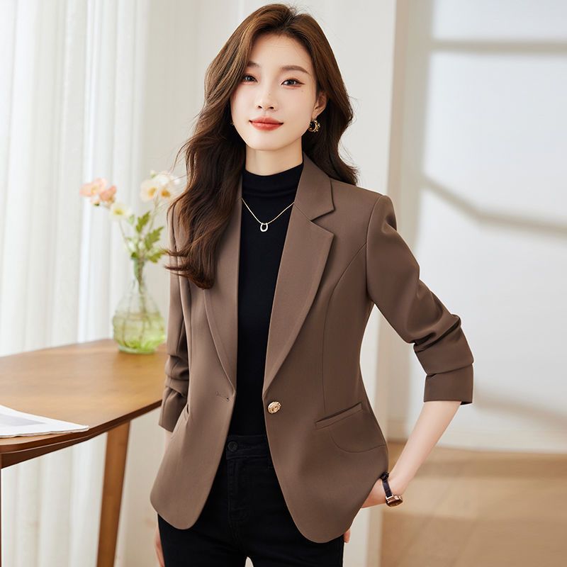 Picture of brown Suit Jacket Women's 2024 New Spring and Autumn Fashion All-match Light Mature Style Small Casual Suit Top