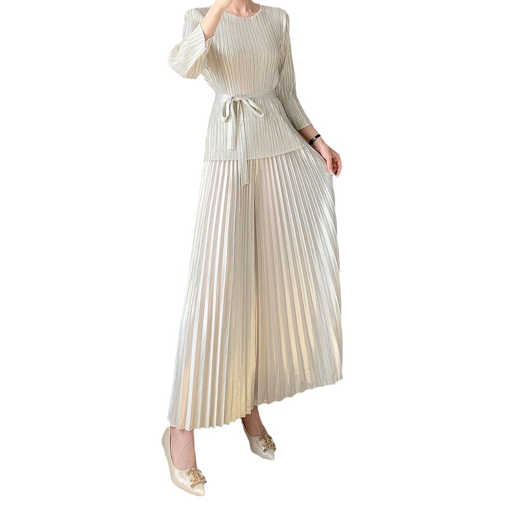 Wide Leg Pants Hangting Trousers Women's High-end Bronzing 2024 High Waist Slimming Pleated Pants Skirt Pleated Casual Pants