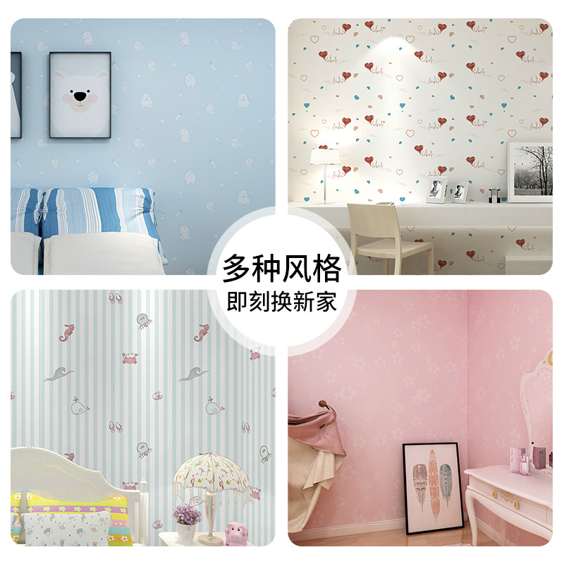 Picture of Wallpaper Self-adhesive Waterproof Moisture-proof Bedroom Background Wall Wallpaper Living Room Bedroom Dormitory Children's Room Cartoon Decorative Wall Stickers