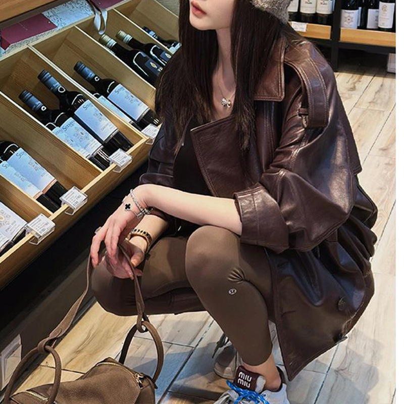 Picture of Spring and Autumn Maillard Leather Tops Women's High-End Loose Retro Tops Japanese and Korean Casual Tops Motorcycle Top