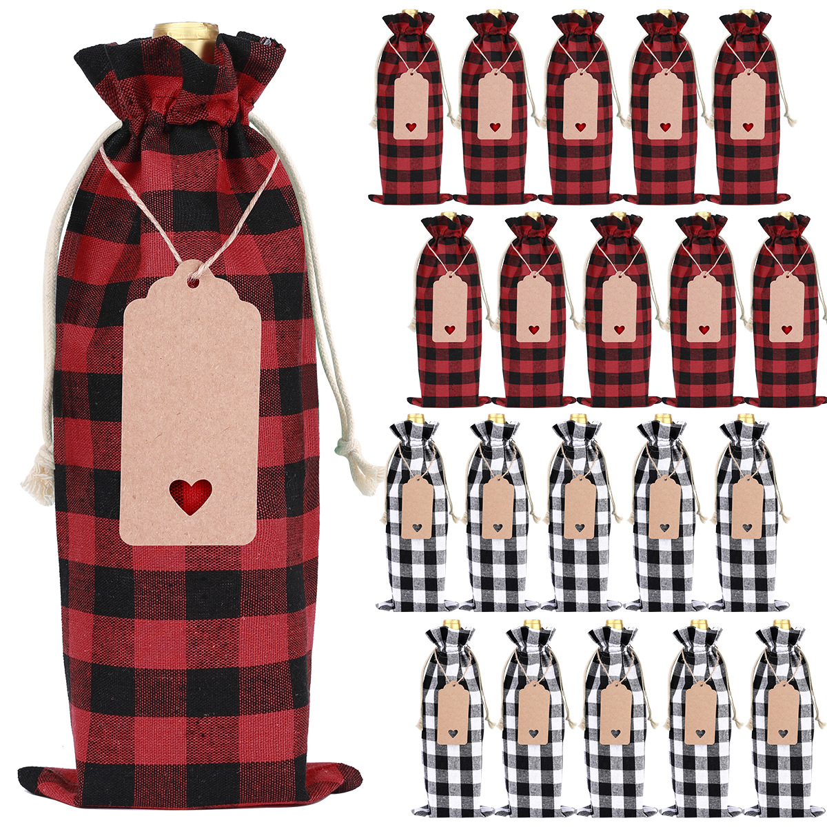 Drawstring bunted linen wine bag set plat wine bottle bag wholesale cotton linen wine bag spot