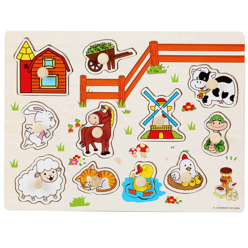Picture of Factory wholesale hand-held board early education educational toys digital letters animal puzzle beneficial intelligence baby wooden toys