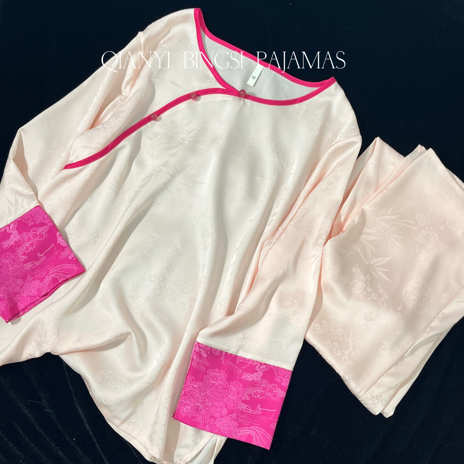 [Plum Blossom Cheese] New Chinese Antique Ice Silk Pajamas Women's Spring and Summer Silk Home Clothes Women's Jacquard Round Neck Seven-point Sleeve