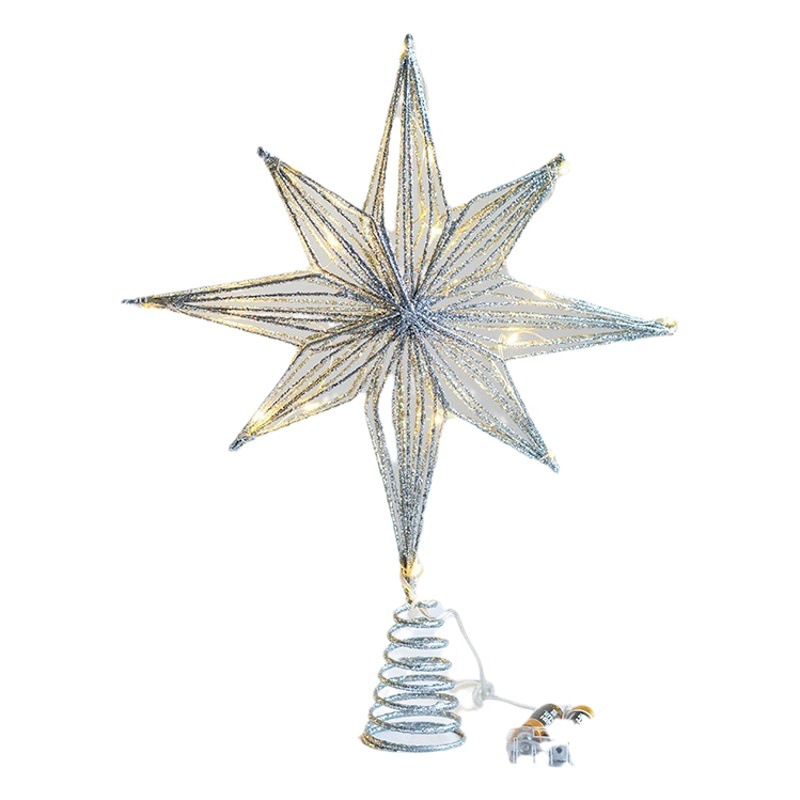 Christmas tree top decoration Christmas Tree Top Star iron luminous tree top star octagonal star silver champagne tree top star