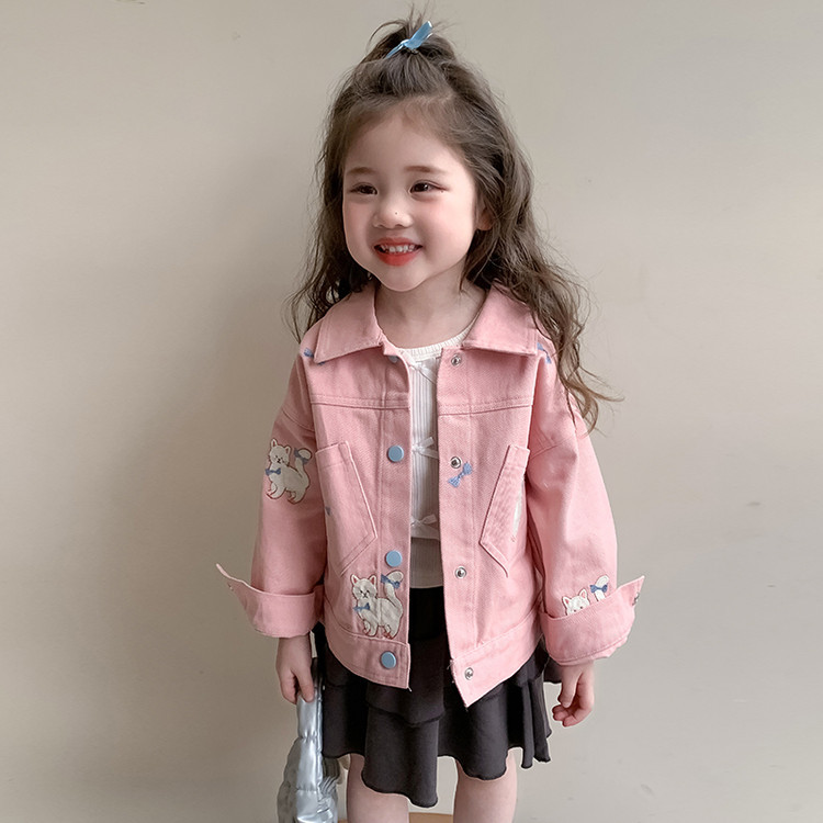 Girls spring and autumn Denim coat 2025 new spring children's coat cartoon cat embroidered little girl clothes