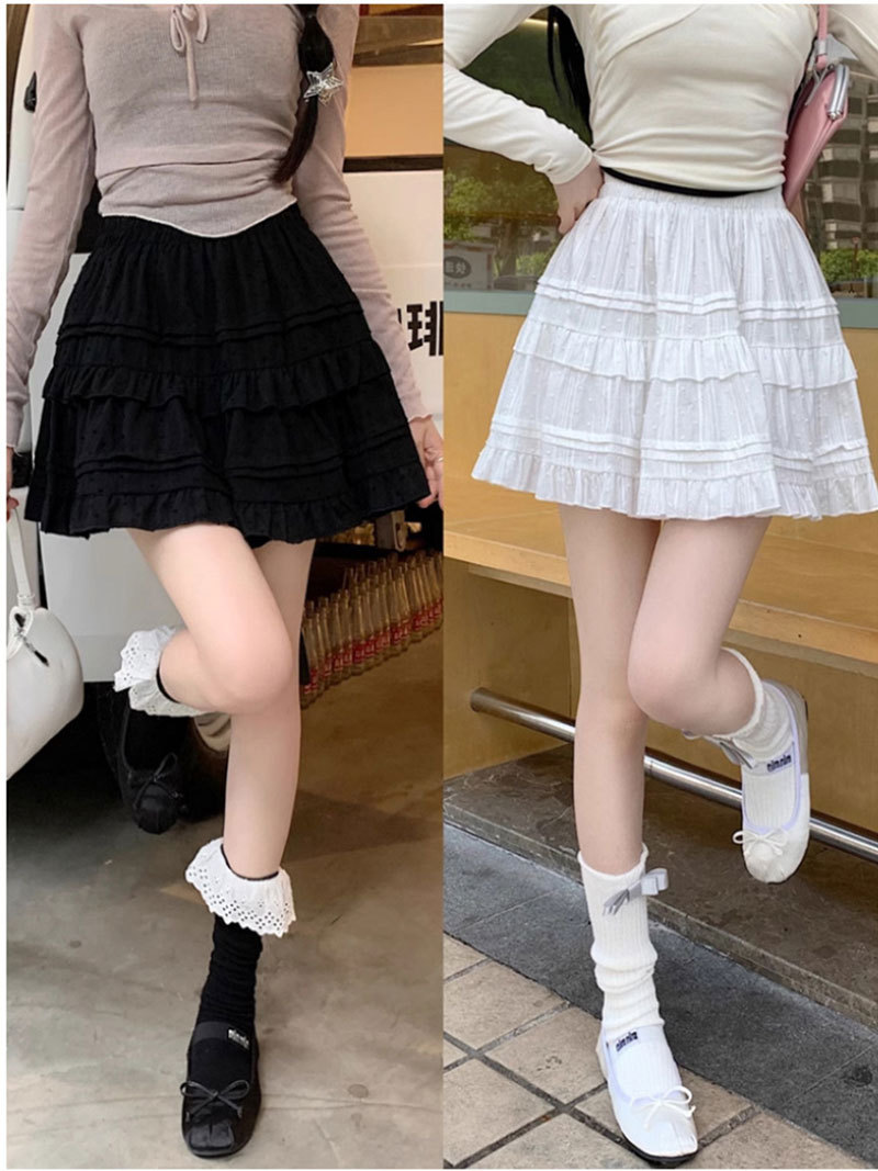 Pure Cotton Ballet Style White Lotus Leaf Border Skirt Women's Little Cake Tutu Skirt Short Skirt A- line Skirt
