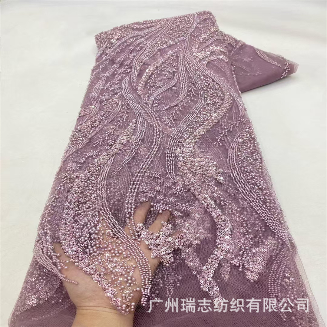 Picture of Spot European and American Bead Tube Embroidery Mesh Embroidery Sequin Embroidery Cloth Fashion Wedding Dress Fabric Beaded Lace