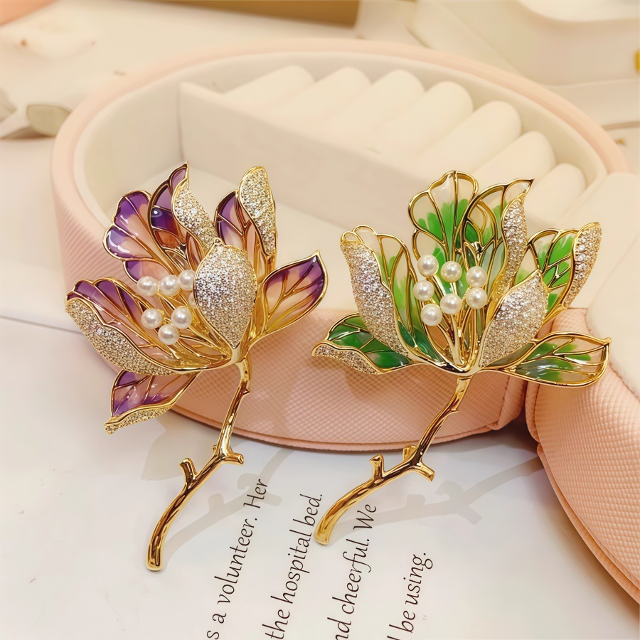 Temperament Advanced Sense Gradient Purple Enamel Begonia Flower Brooch National Style Exquisite Pearl Pin Suit Cheongsam Accessories