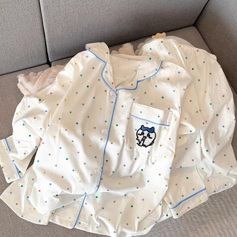 Japanese ins cute wave point small eight chiikawa home clothing spring and autumn long sleeve pants pajamas real shot wholesale