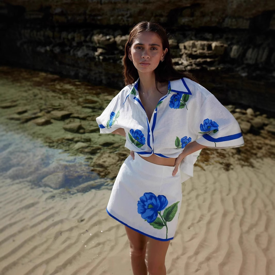 Cross-border foreign trade 2025 new AliExpress Amazon independent station style casual linen shirt collar hip suit