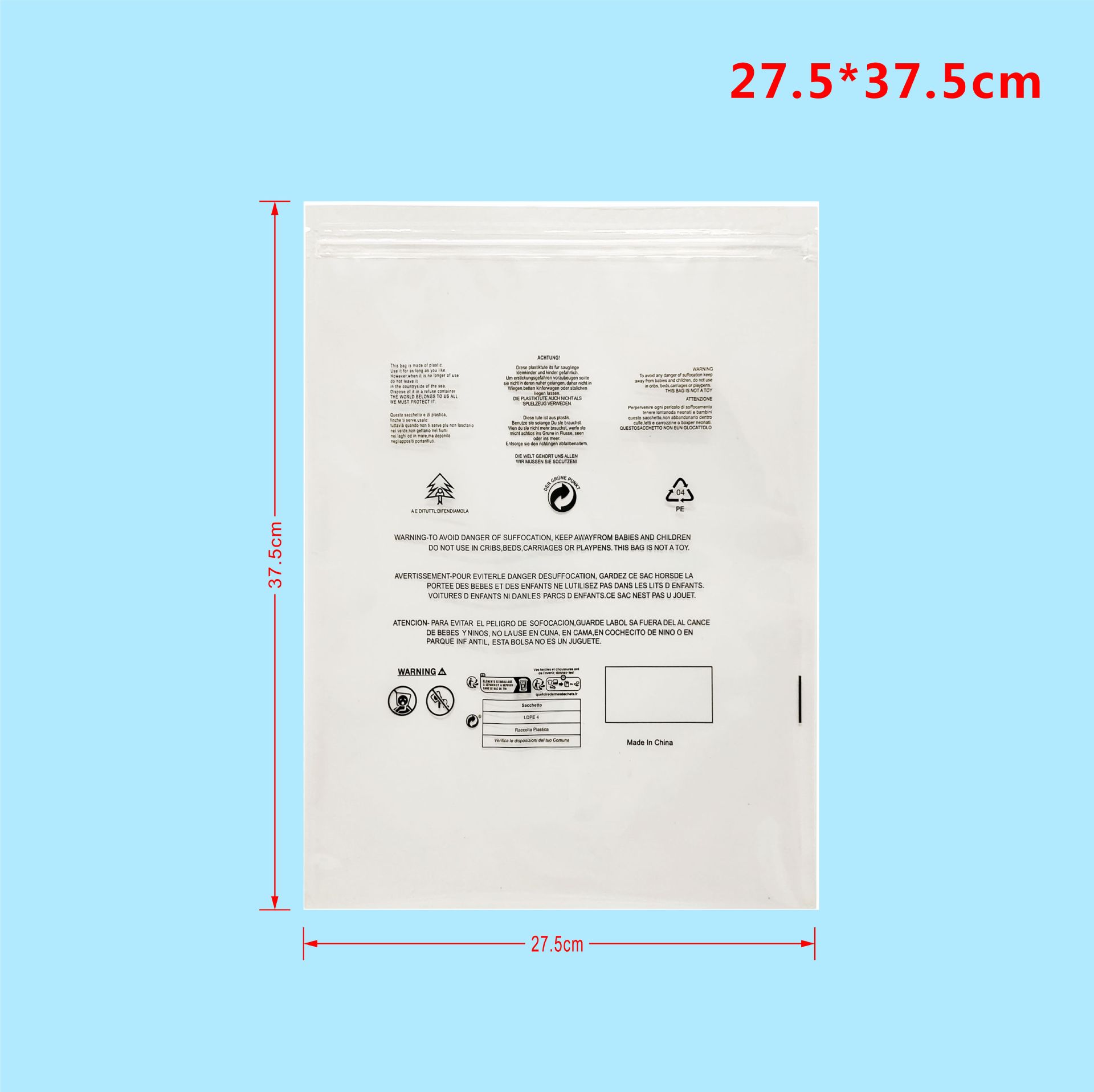 Picture of Amazon single strand zipper garment vacuum bag sealed garment bag vacuum zipper bag anti-suffocation warning bag