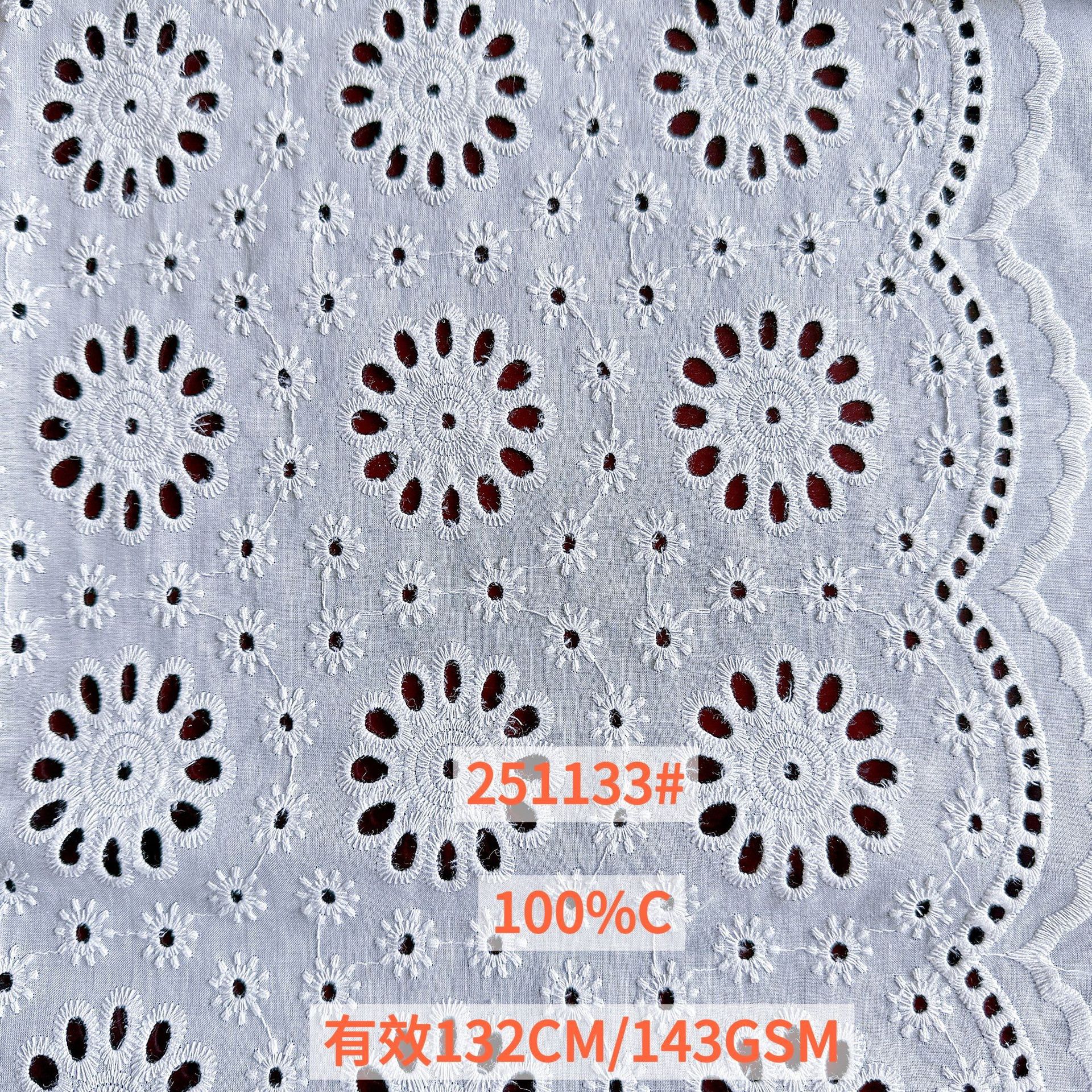 New Cut Out Embroidered Pure Cotton Fabric Large Hole Chrysanthemum Lace Embroidered Cloth Women's Dress Clothing Fabric