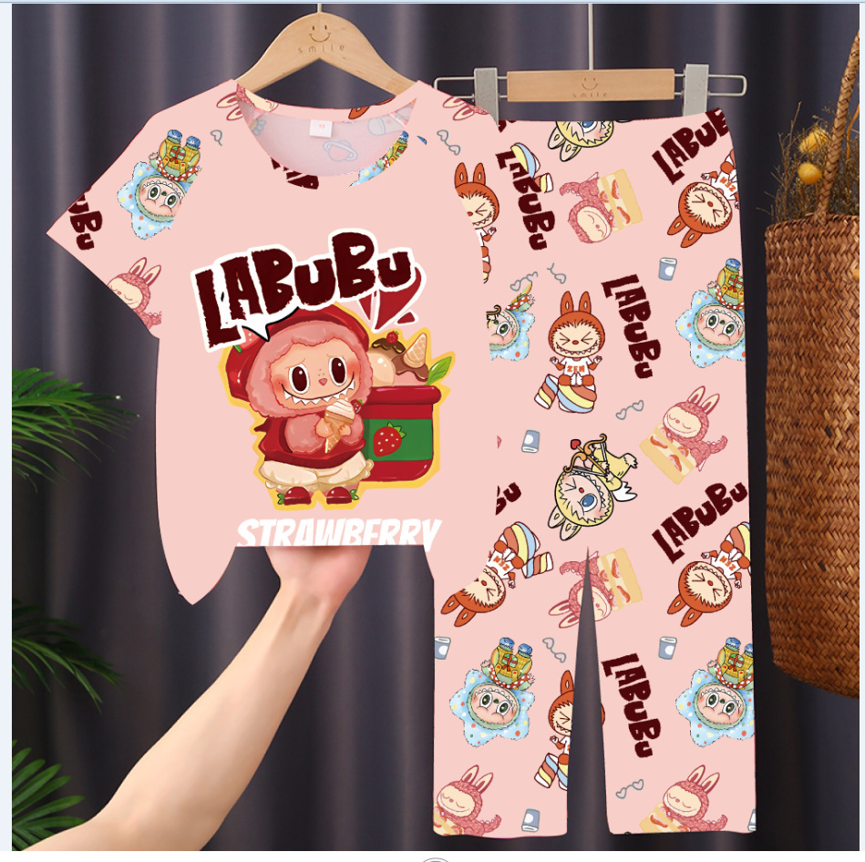 Picture of Children's Pajamas 2025 New Summer Thin Short-sleeved Trousers Girls' Large Children's and Girls' Home Clothes Summer Outer Wear