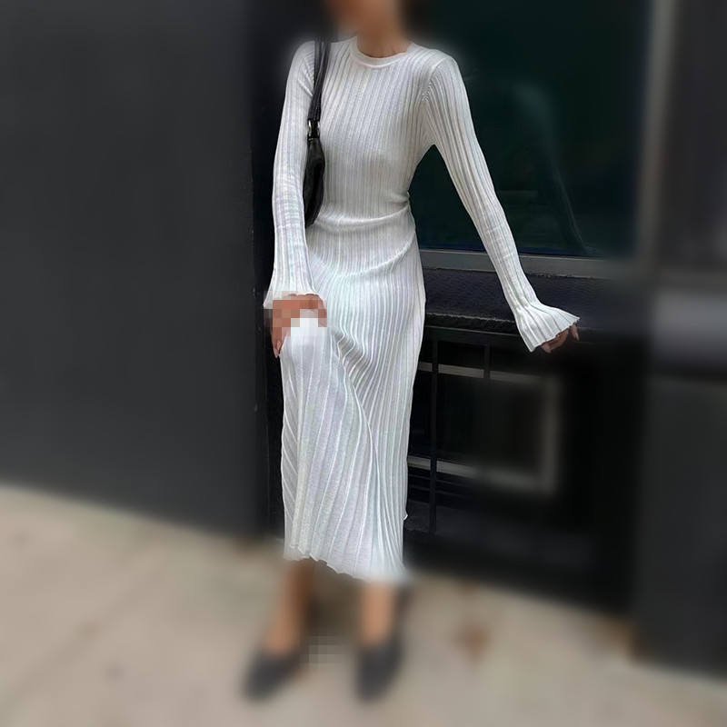 2025 Cross-border Autumn and Winter New Knitted dress Casual Waisted Crewneck Big Pit Slim Knitted Dress Women