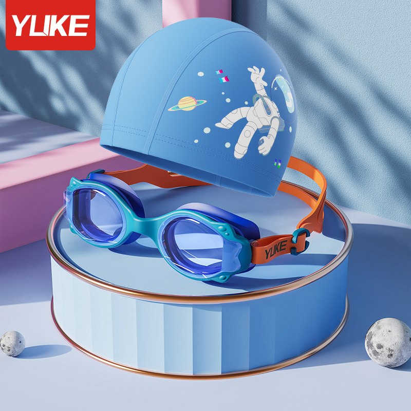 Picture of Children's swimming goggles waterproof anti-fog HD boys and girls professional swimming glasses swimming cap set diving special equipment